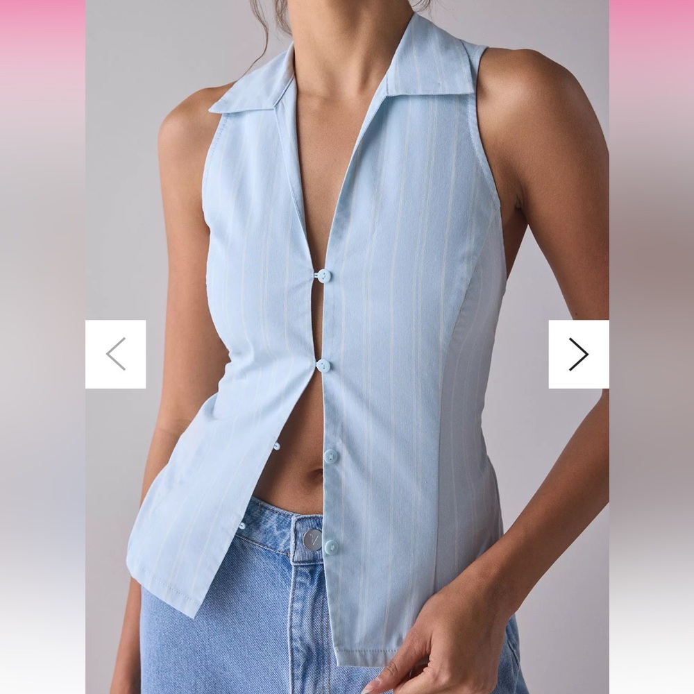 Urban Outfitters UO Party Girl Cotton-Blend Button Down Sleeveless Shirt